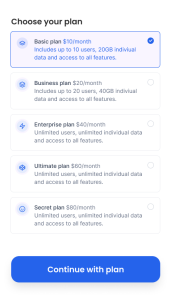Choose plan UI